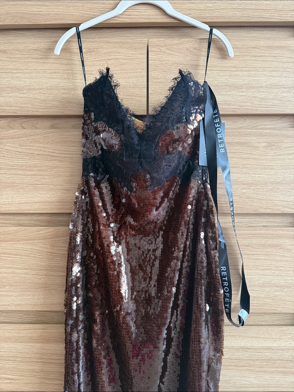 Retrofete Black and Brown Sequin Slip Dress